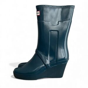 Hunter Kellen Wedge Rain Boots Dark Navy Teal Blue Womens Size 6